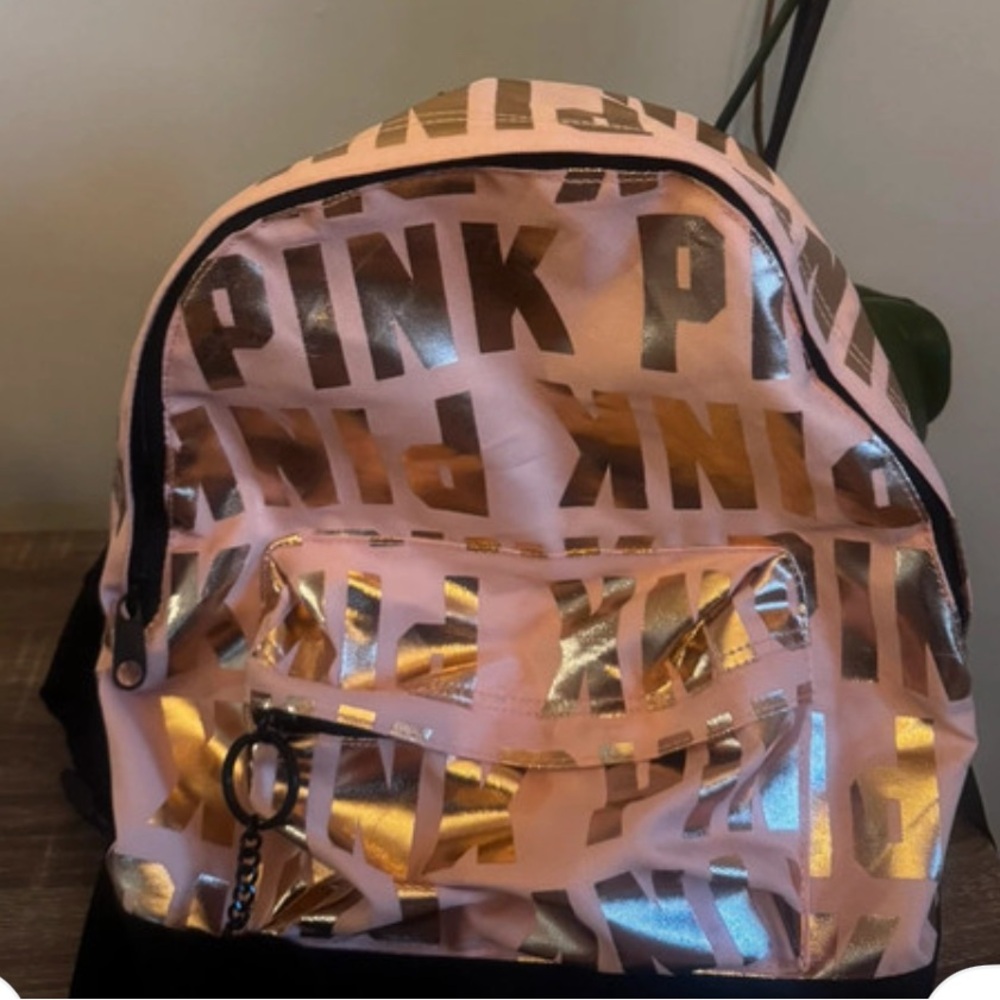 PINK Logo Metallic Pink Backpack
